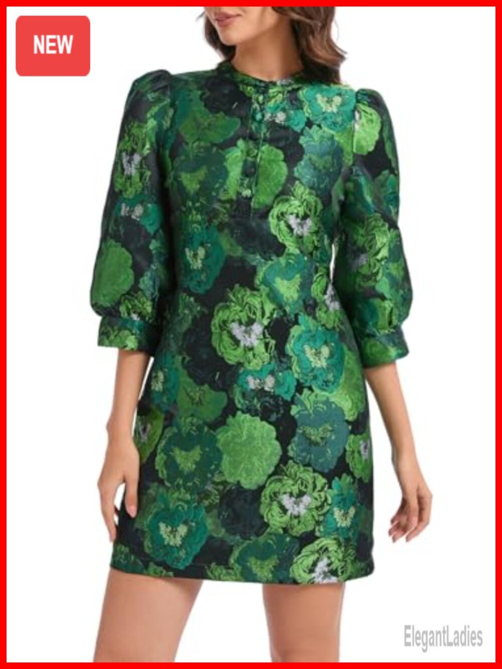 Women's Floral Jacquard Shift Mini Dress 3/4 Sleeve Formal Party Cocktail